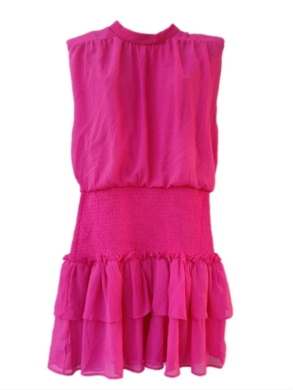 Indie Collection Xoxo Size M Hot Pink Smocked Ruffle Vintage Style Mini Dress .
